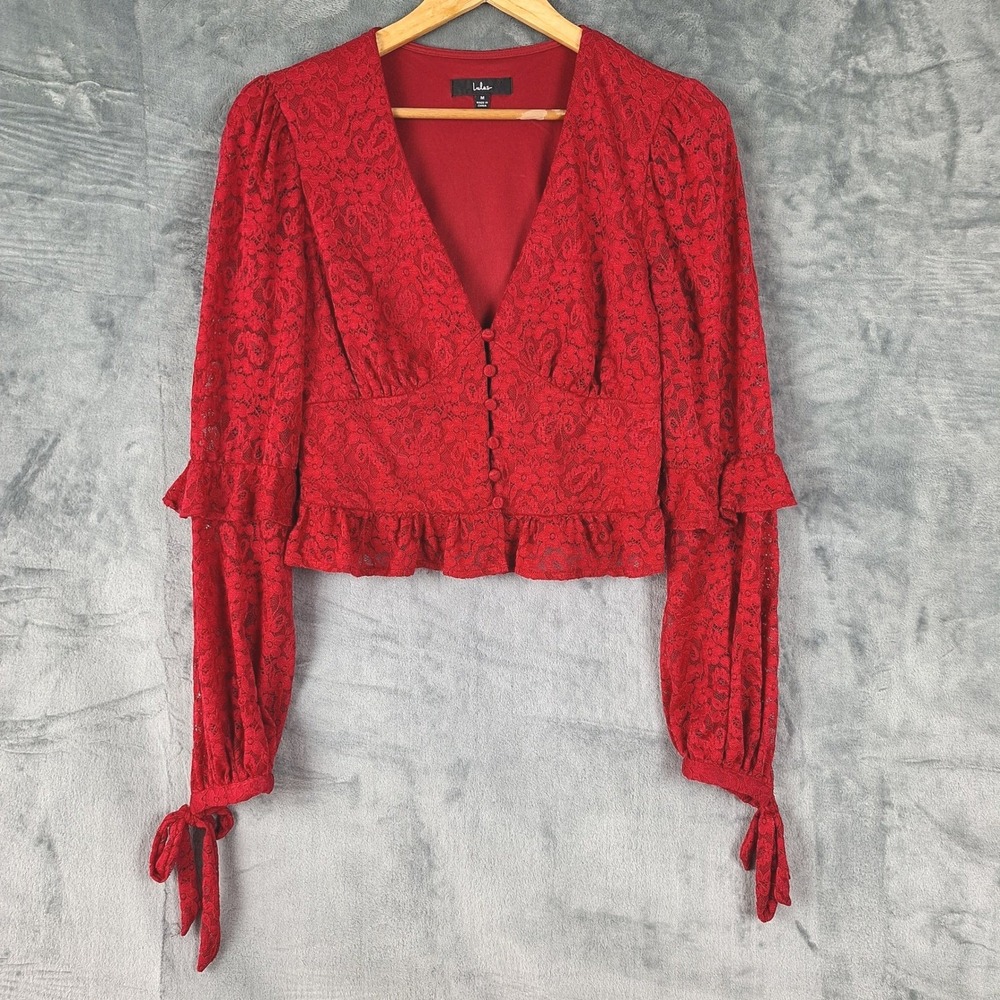 Lulus Top Medium Red Romantic Floral‎ Lace Ruffle Fairy Vamp Whimsigoth Regency